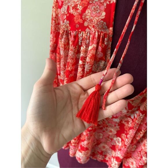 Free People Up For Anything Top size XS Red Floral Boho - Picture 9 of 10